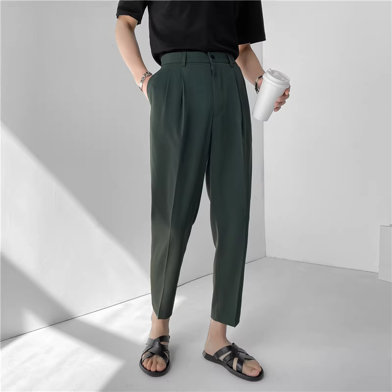 Quần âu nam lưng thun bán co giãn, kiểu dáng mùa hè mỏng nhẹ, quần âu ống lửng thời trang đa năng, quần âu nam cao cấp