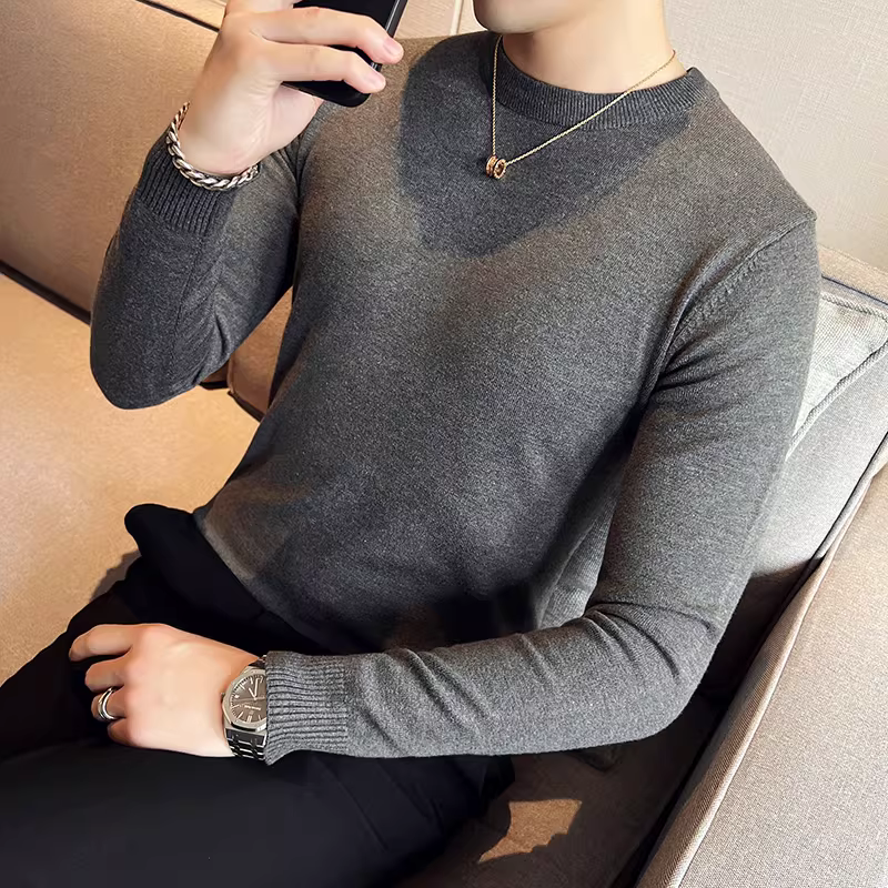 Áo len cổ tròn nam, thu đông, ôm dáng, thời thượng, cao cấp, áo thun dệt kim đa năng, phong cách Anh, giản dị và thời trang.