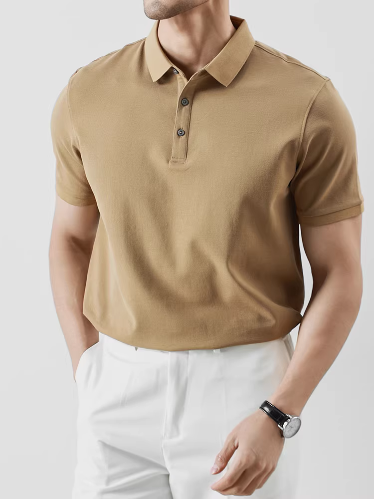 Áo thun Polo ngắn tay nam cao cấp và phong cách, mùa hè mỏng nhẹ và thoải mái, áo thun cổ trụ màu trơn đa năng, thích hợp cho công sở và thường ngày