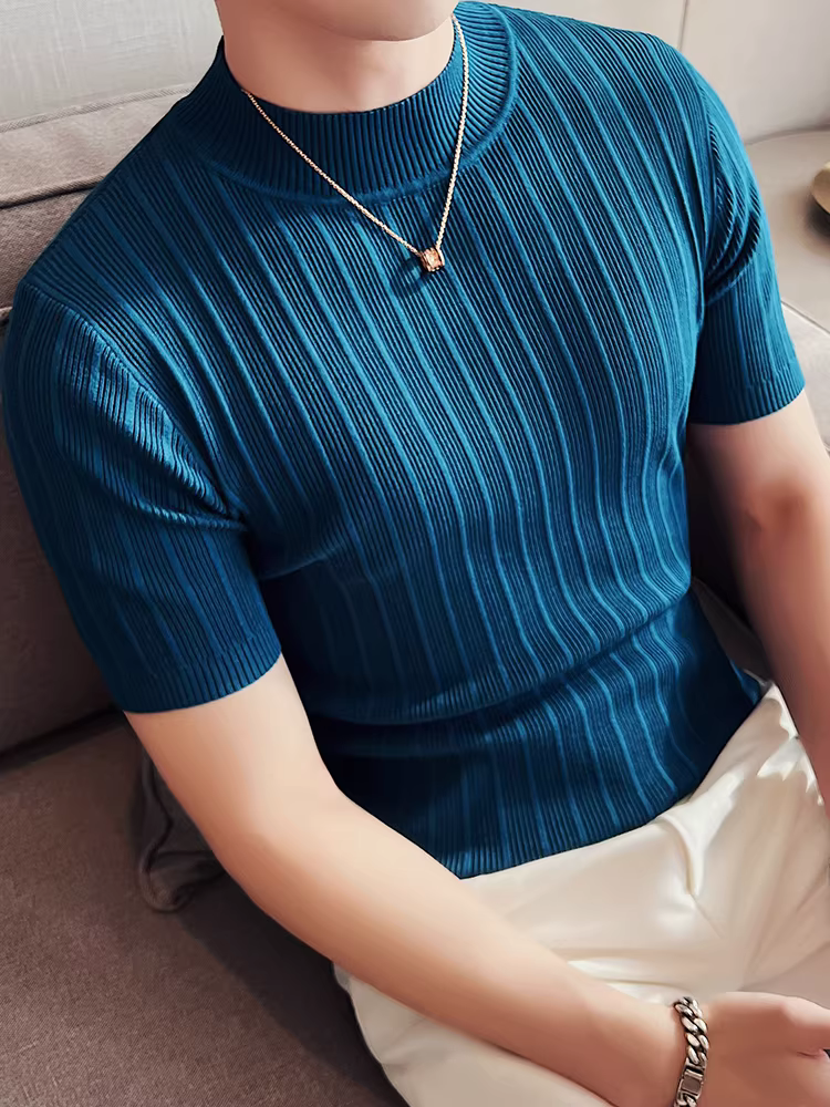 Áo len ngắn tay cổ cao nửa cổ mùa xuân thu dành cho nam, giản dị, đa năng, hợp thời trang, thời trang, cao cấp, đẹp trai, phong cách trưởng thành