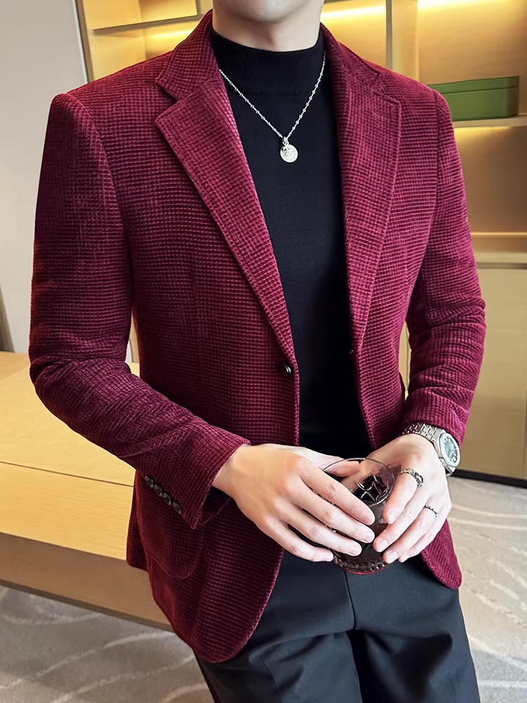 Áo blazer chenille dành cho nam, thời trang thu mới, hợp thời trang, ôm dáng, sành điệu, lịch sự, áo khoác vest đa năng