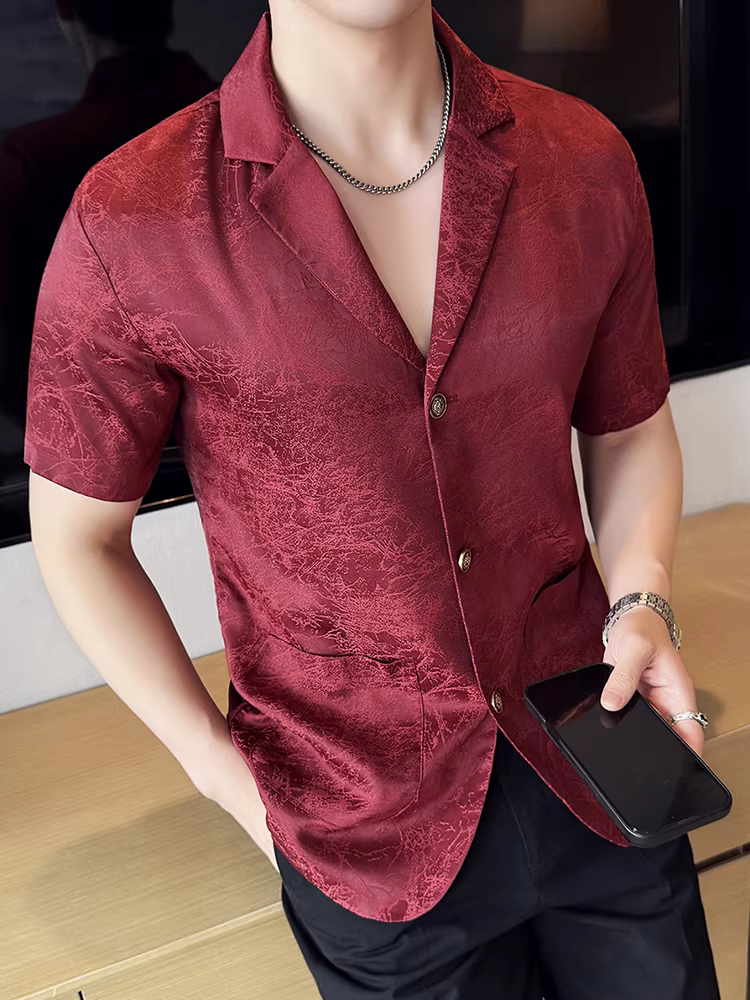 Áo vest nam chất liệu lụa đá dệt jacquard tay ngắn mùa hè mỏng năm 2025 kiểu dáng thời trang mới mẻ, phong cách thường ngày