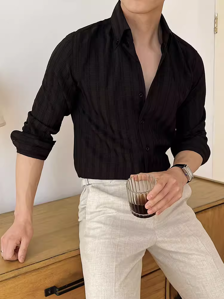 Áo sơ mi nam cổ chữ V kiểu Pháp, dài tay, cao cấp, giản dị, công sở, đa năng, ôm dáng, đẹp trai, chống nhăn, áo sơ mi quý ông