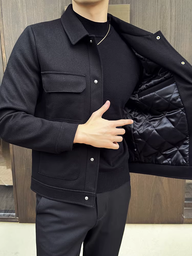 Áo khoác len nam mùa thu đông, dày dặn bằng bông giữ ấm, áo khoác công sở lịch sự, áo khoác len ngắn thường ngày