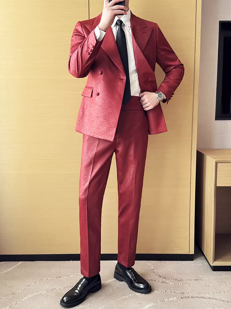 Áo vest nam chất liệu jacquard bóng, kiểu dáng hai hàng khuy, phong cách xuân thu mới, cao cấp, ôm dáng, thích hợp cho lễ hội, tiệc chiêu đãi.