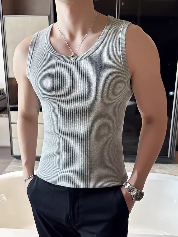 Áo len nam cao cấp, kiểu dáng ôm sát, chất liệu thun co giãn, không tay, đa năng, thời trang, áo lót mặc trong phong cách thường ngày.