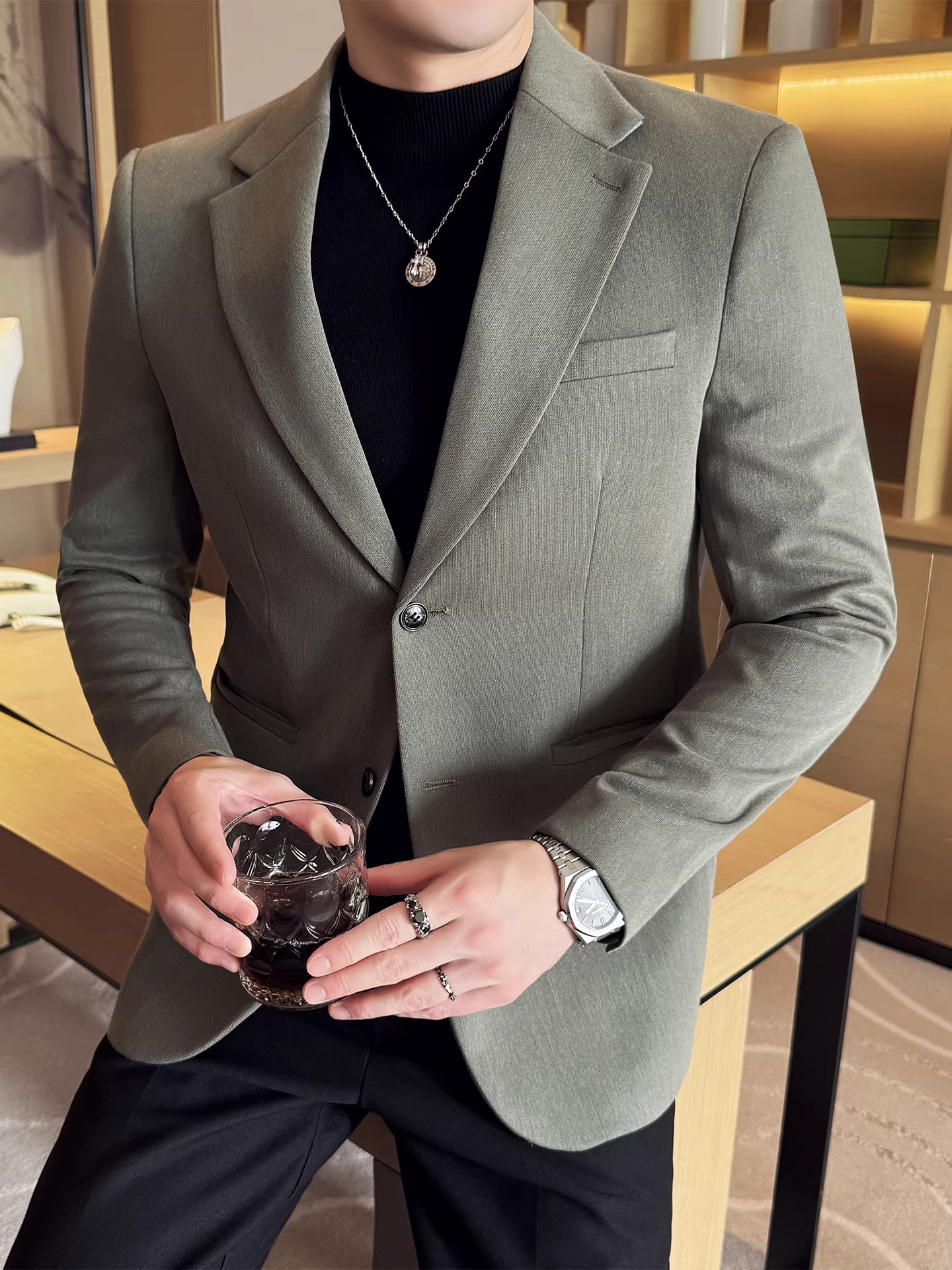 Áo khoác vest len Lyocell nam, kiểu dày mùa thu đông, chất lượng cao, dáng ôm, đa năng, thích hợp cho cả công sở và thường ngày.