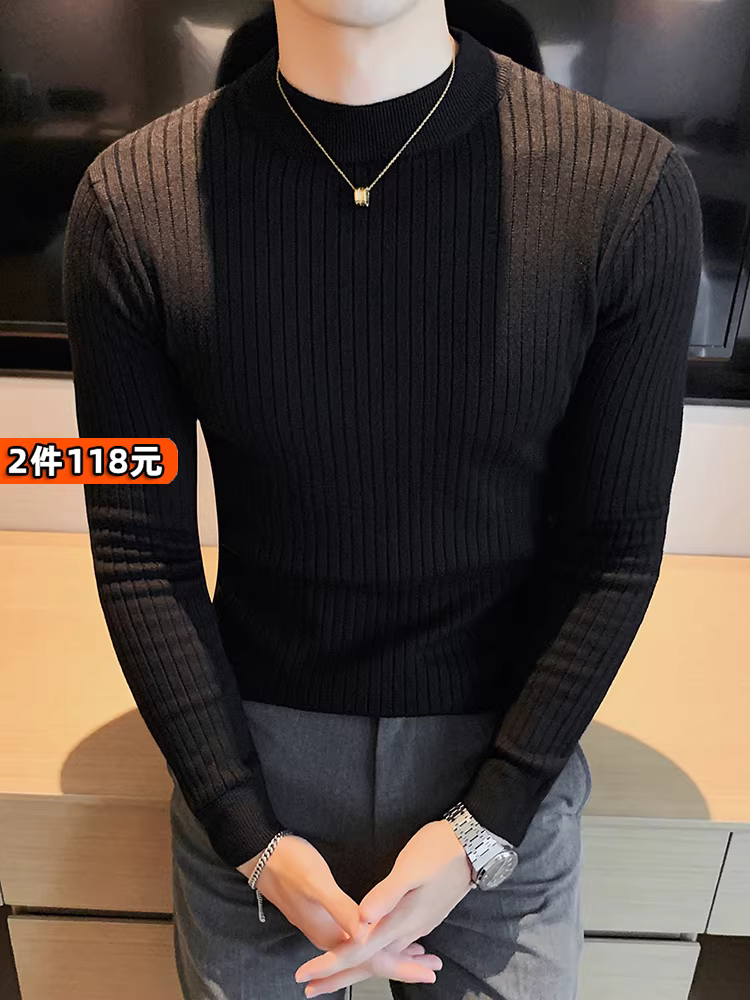 Áo len cổ lọ nửa cổ cho nam, mùa thu đông, dày dặn giữ ấm, có lớp lót bên trong, ôm dáng, thời trang và hợp xu hướng, chất liệu dệt kim cổ trung.