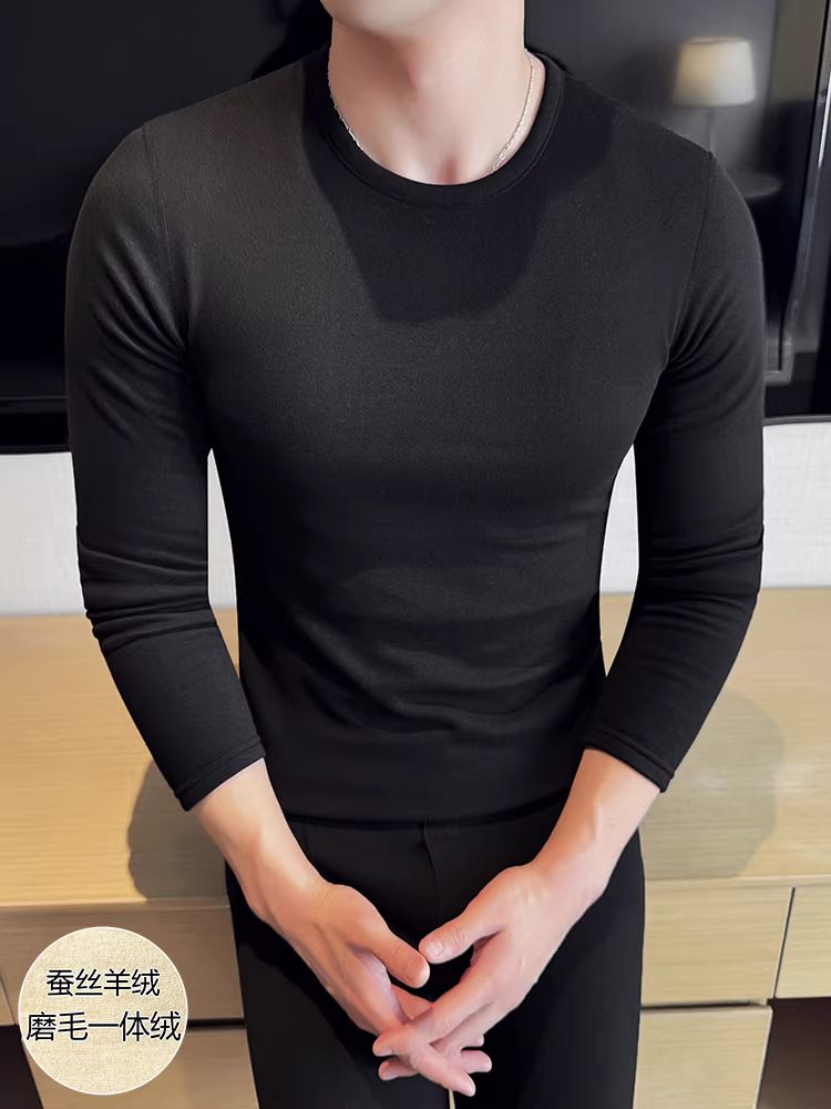 Bộ đồ lót giữ nhiệt nam với chất liệu pha trộn lụa và cashmere, lông cừu chải kỹ, dày dặn, giữ nhiệt độ ổn định, lớp lót cơ bản, quần áo mùa thu và quần.