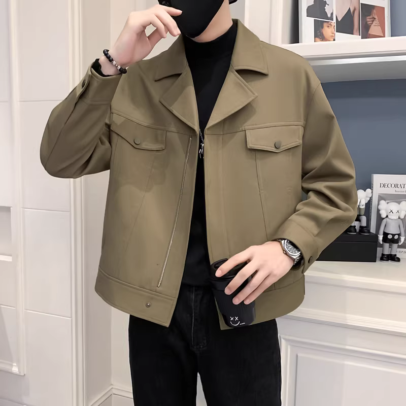 Áo khoác nam xuân thu mới phong cách Hàn Quốc giản dị hợp thời trang thương hiệu áo khoác ngắn đẹp trai có ve áo dáng ôm vừa vặn thời trang hợp thời trang hàng đầu