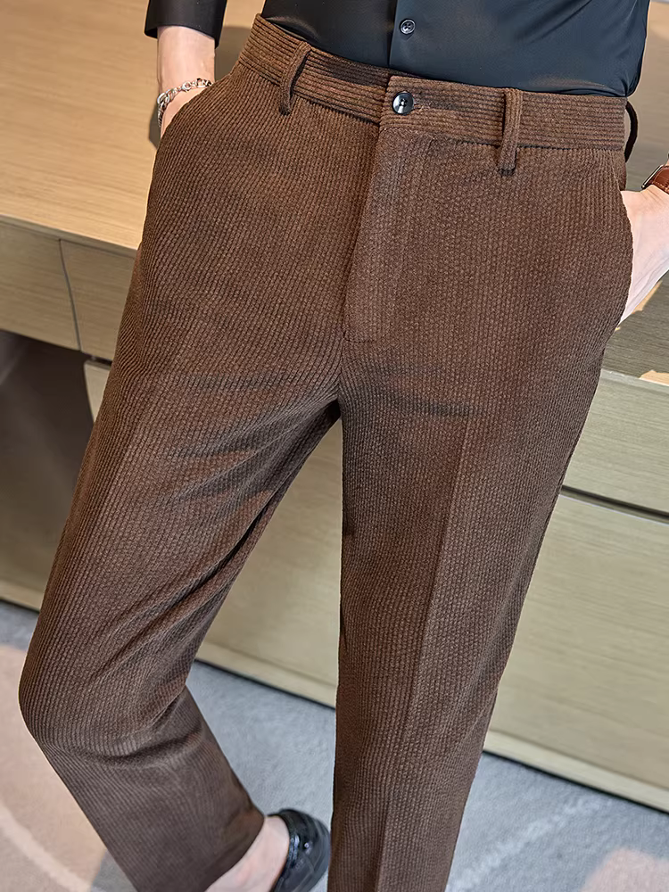 Quần âu nam chất liệu corduroy, quần dày dặn mặc thường ngày mùa thu đông, quần âu công sở cao cấp dáng ôm vừa vặn thời thượng đa năng