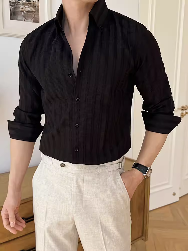 Áo sơ mi nam cổ chữ V kiểu Pháp, dài tay, cao cấp, giản dị, công sở, đa năng, ôm dáng, đẹp trai, chống nhăn, áo sơ mi quý ông