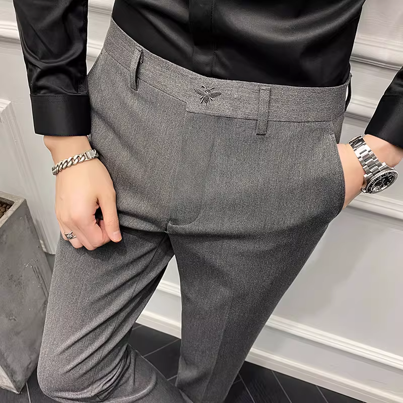 Quần âu nam cao cấp thêu họa tiết, kiểu dáng ôm body, phong cách Anh, quần thường ngày xuân thu, quần âu co giãn công sở