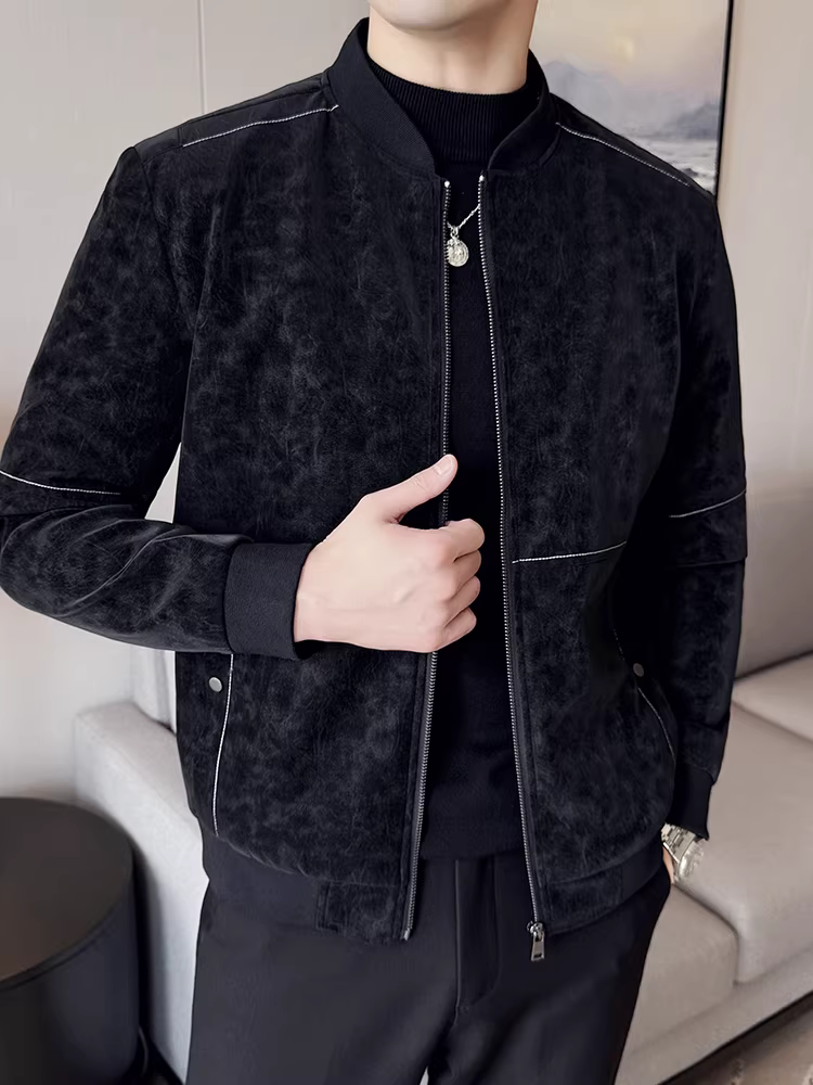 Áo khoác da cổ đứng cao cấp dành cho nam, thời trang thu đông 2024 mới, kiểu dáng đẹp trai, cá tính, thời thượng
