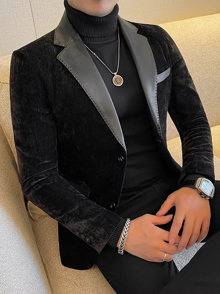 Áo khoác da phối da cao cấp dành cho nam, mùa thu đông, mát mẻ và sành điệu, vừa vặn, áo vest công sở thông thường