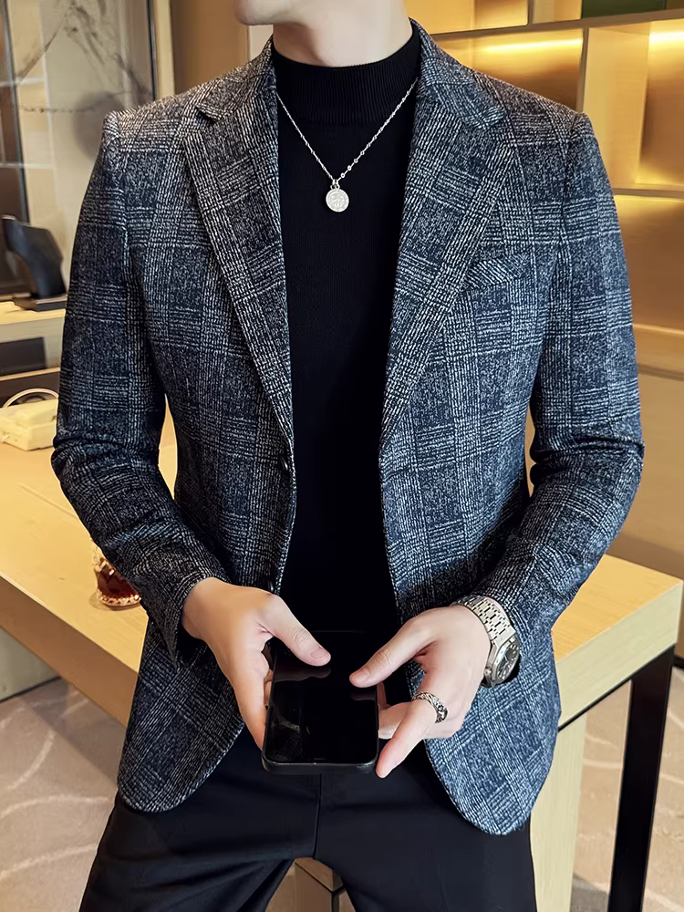 Áo blazer kẻ caro họa tiết mưa sao băng dành cho nam, thời trang mới 2024, kiểu dáng ôm body, lịch sự, đa năng, phù hợp với nhiều phong cách.