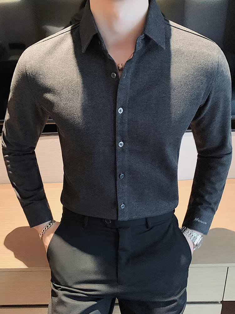 Áo sơ mi nhung hai mặt cao cấp dành cho nam, dài tay, thu đông, lót lông cừu, dày dặn, công sở cao cấp, áo sơ mi len hơi rộng