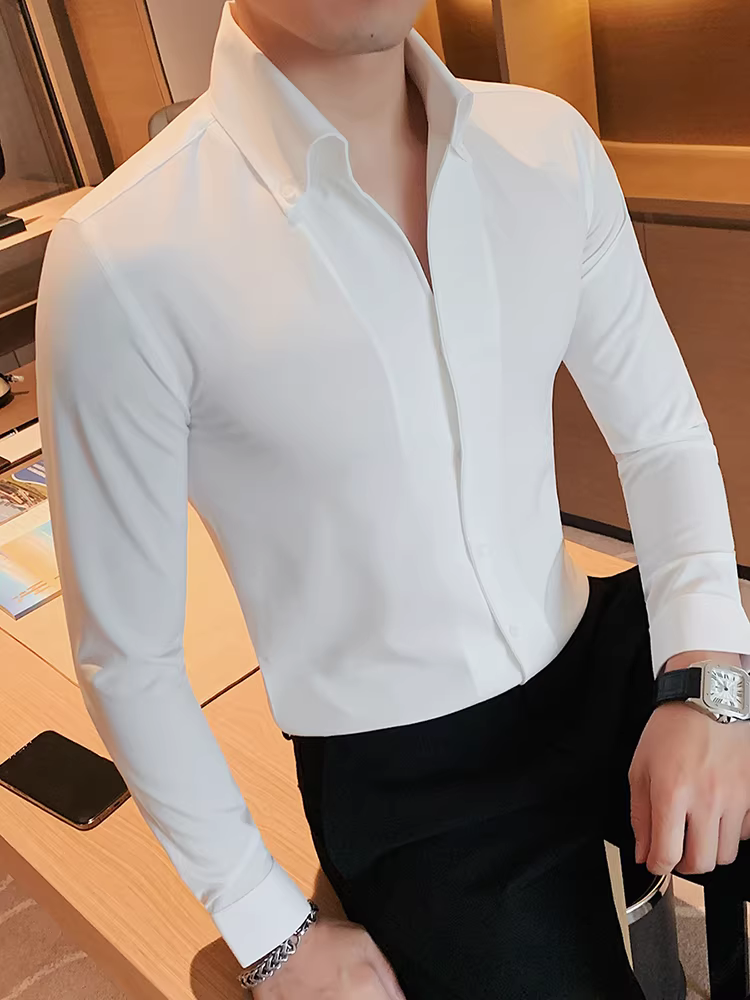 Áo sơ mi cổ chữ V cỡ lớn kiểu Pháp dành cho nam, dài tay, thu đông, lót lông cừu, dày dặn, ấm áp, sành điệu, cao cấp, áo sơ mi công sở thông thường.