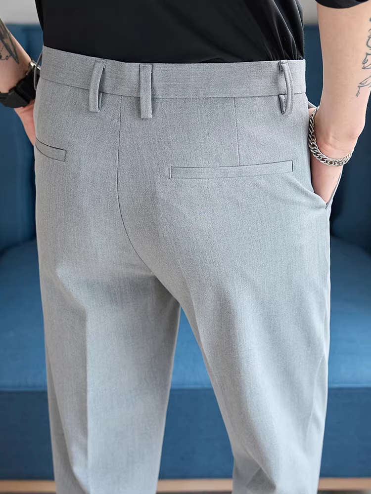 Quần âu nam chất liệu cao cấp, kiểu dáng lửng, mùa hè 2025, mới, phong cách kinh doanh lịch sự, đa năng, ôm dáng.