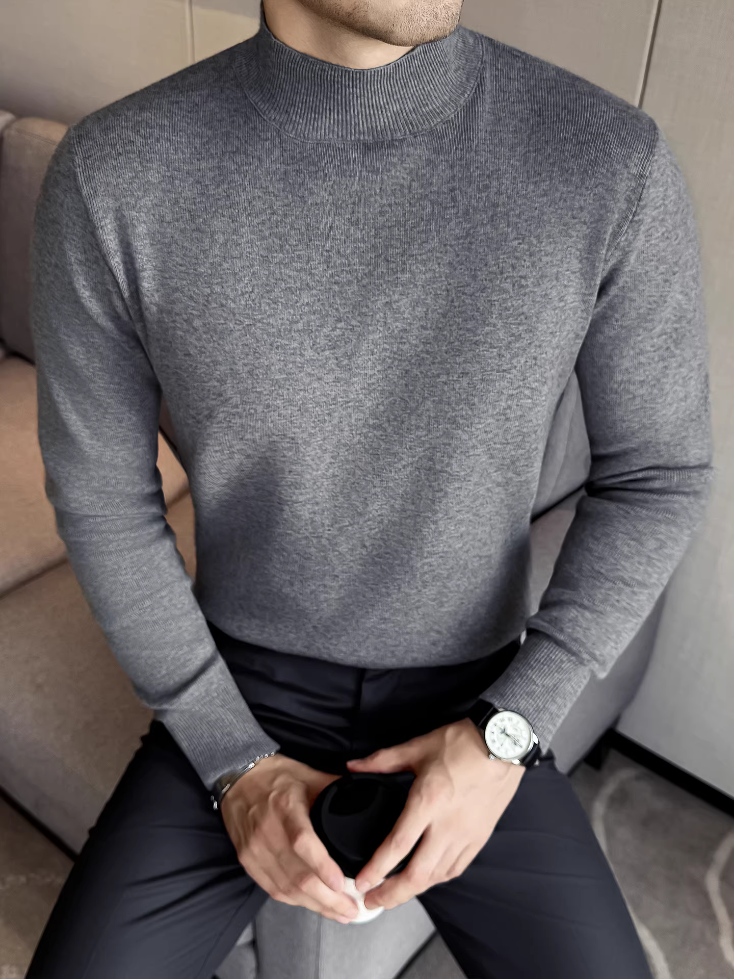 Áo len nam cổ lọ nửa cao, chất liệu len modal, tay dài, kiểu dáng mùa đông mới, thời trang và đa năng, lớp lót dệt kim ấm áp.