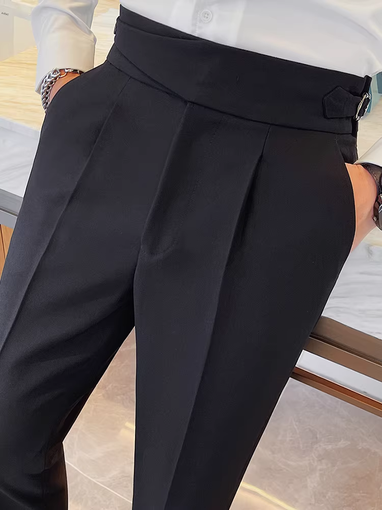 Quần âu nam Napoli cạp cao, màu trơn, chất liệu kaki, mùa xuân thu, kiểu dáng ôm body cao cấp, lịch sự, thẳng ống.