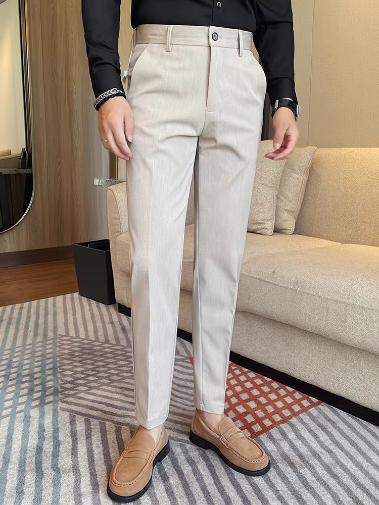 Quần âu nam chất lượng cao cho mùa thu đông, lót lông cừu và dày dặn, thời trang và hợp xu hướng, ôm dáng, lịch sự và dễ chăm sóc, kiểu dáng thon gọn.