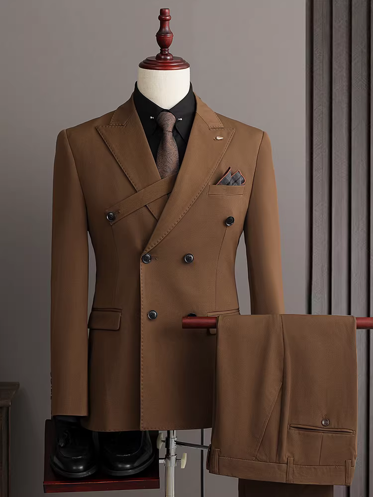 Bộ vest nam hai hàng khuy, viền hạt, trang phục công sở lịch lãm, trang phục dự tiệc, kiểu dáng ôm sát, chất liệu mềm mại và bay bổng, có size lớn.