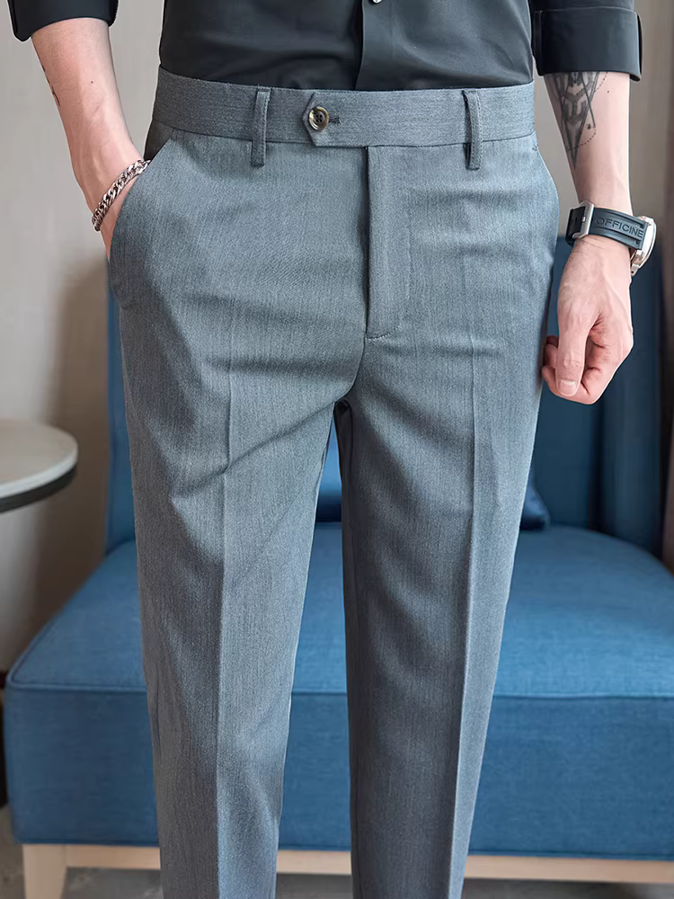 Quần lửng nam mùa hè, quần casual cao cấp, thời trang, phong cách Anh, màu trơn, quần công sở, dáng ôm, ống côn