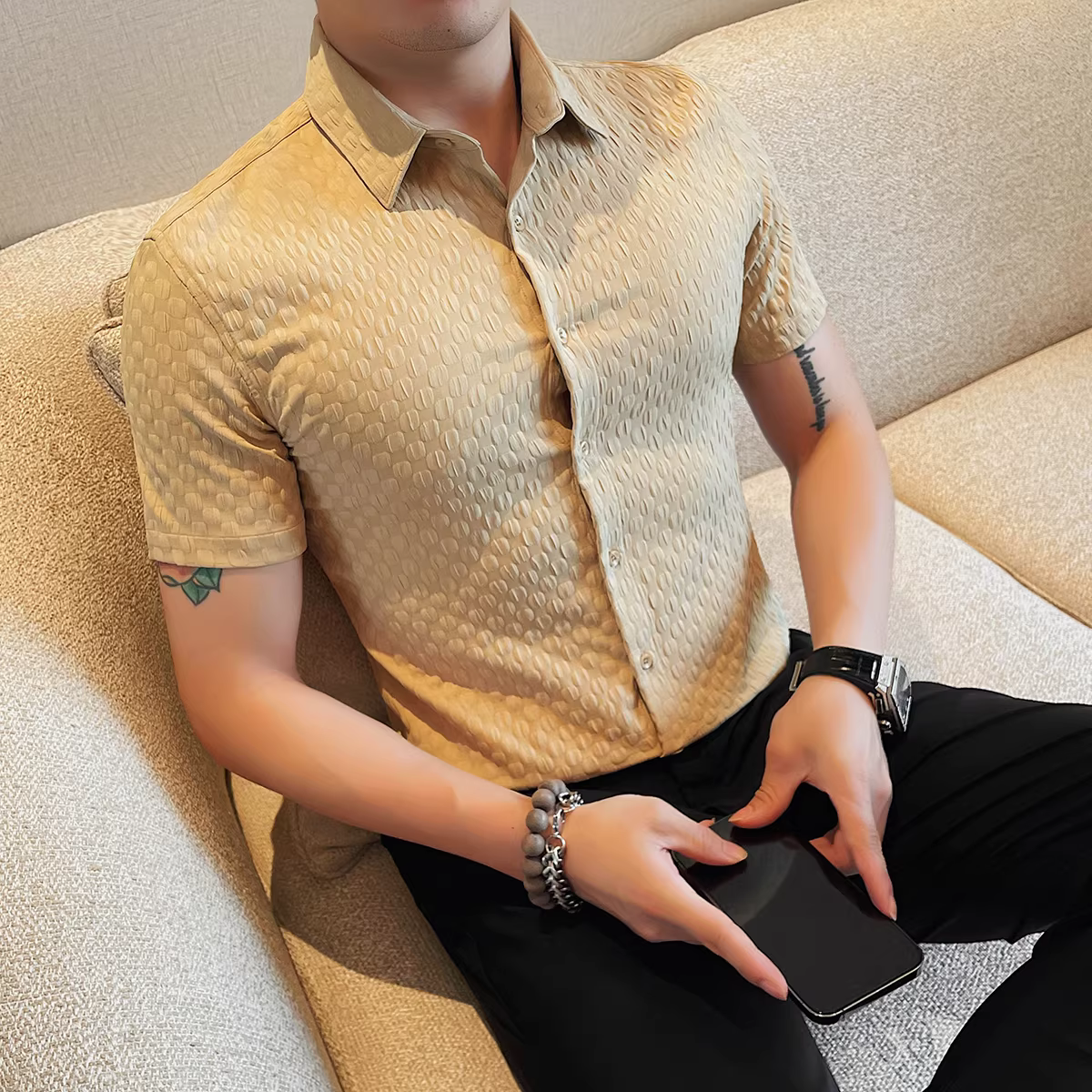 Áo sơ mi ngắn tay cao cấp dành cho nam, phong cách mùa hè mới, thời trang, thon gọn, đẹp trai, lịch sự, đa năng, áo sơ mi mát mẻ