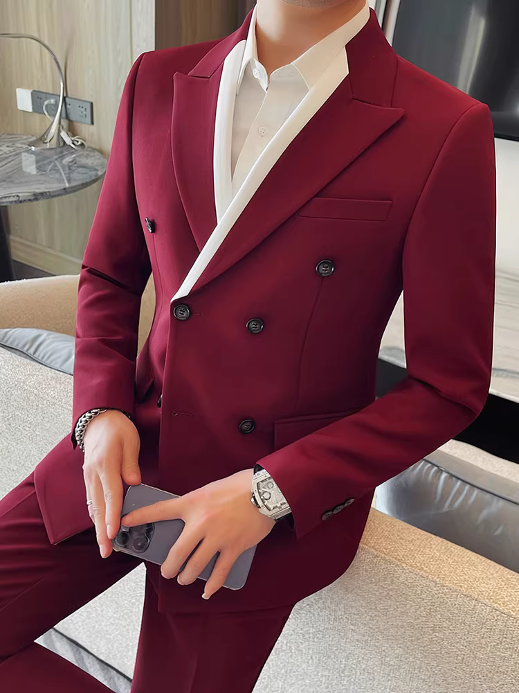 Bộ vest nam hai hàng khuy, phối màu, cao cấp, kiểu dáng ôm body, lịch lãm, đa năng, thích hợp cho đám cưới, bộ hai mảnh