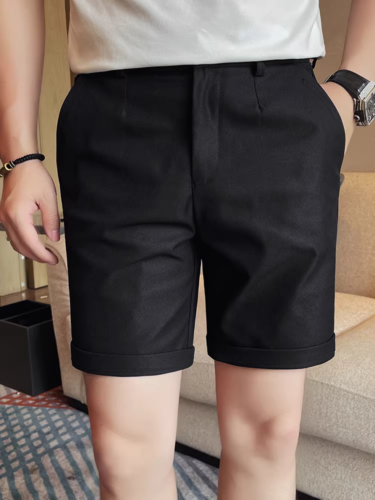 Quần short nam lưng thun bán co giãn, chất liệu mỏng màu trơn đa năng thời trang cao cấp dáng thẳng dài đến đầu gối mùa hè