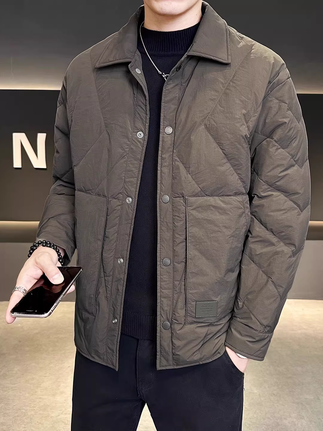 Áo khoác phao nhẹ cao cấp tiêu chuẩn quốc gia 50 down dành cho nam, mẫu mới mùa đông 2025, kiểu dáng cổ trụ thời thượng, áo khoác ngắn