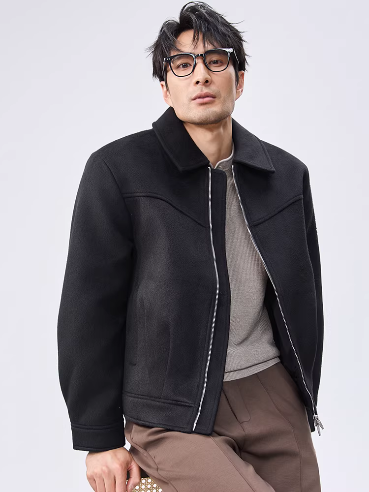 Áo khoác len nam, kiểu mới thu đông 2025, phong cách giản dị, thời trang, trưởng thành, dáng rộng, chất liệu len pha, áo khoác ngắn.