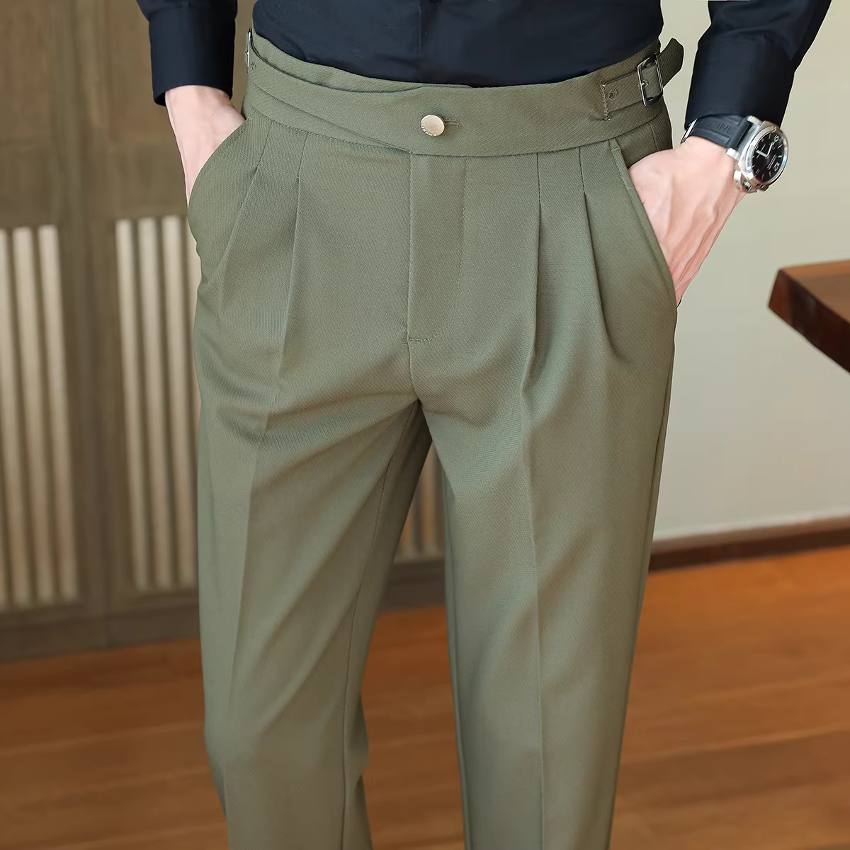 Quần tây nam Naples cạp cao, trang phục công sở cao cấp, quần âu ống đứng mềm mại, quần kiểu Anh lịch lãm