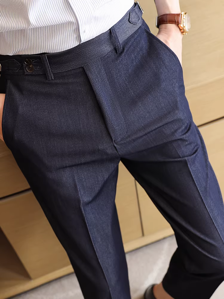 Quần nam giả denim Naples mùa xuân hè mới, quần âu lịch sự, quần vải len Tencel