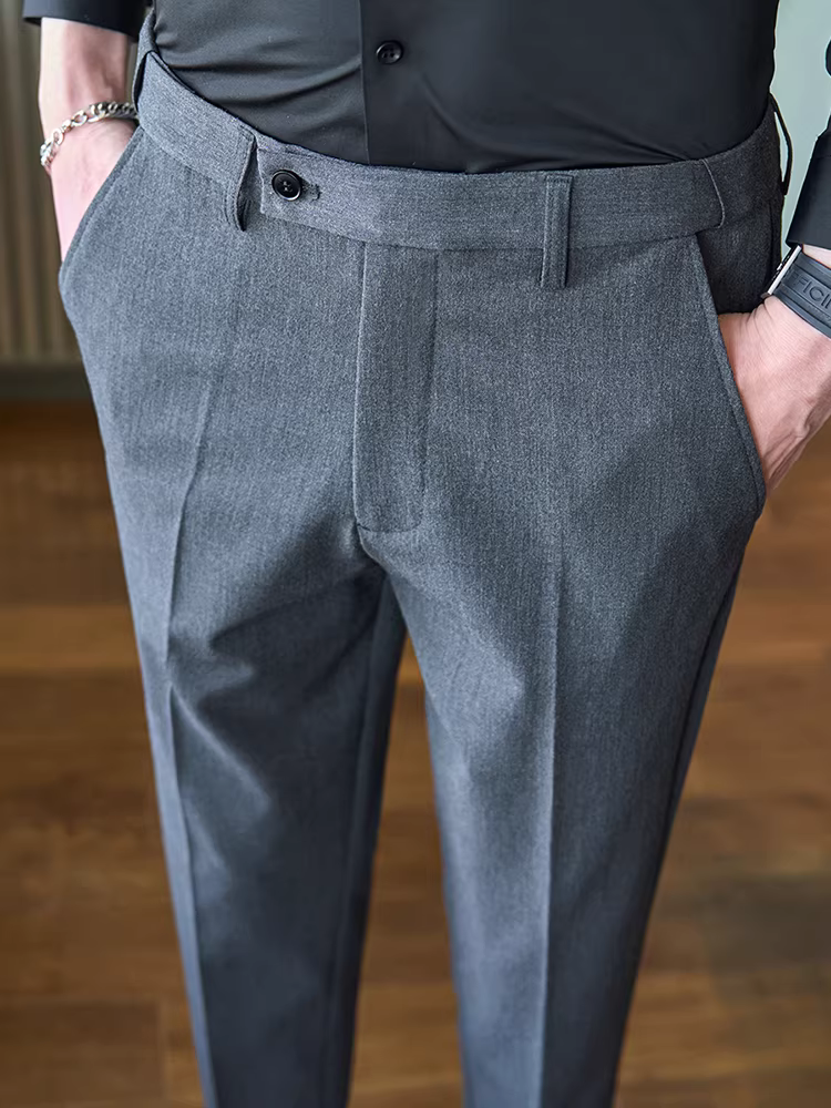 Quần âu nam chất liệu vải lụa đá Lyocell, lưng thun vô hình, kiểu dáng chín phần, đa năng cho mọi mùa, quần dài thường ngày, quần vest công sở.