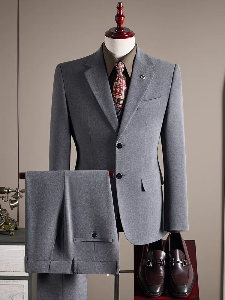 Bộ vest nam cao cấp, trang phục công sở lịch lãm, chất liệu mềm mại, dáng ôm, bộ vest cưới chú rể ba mảnh size lớn