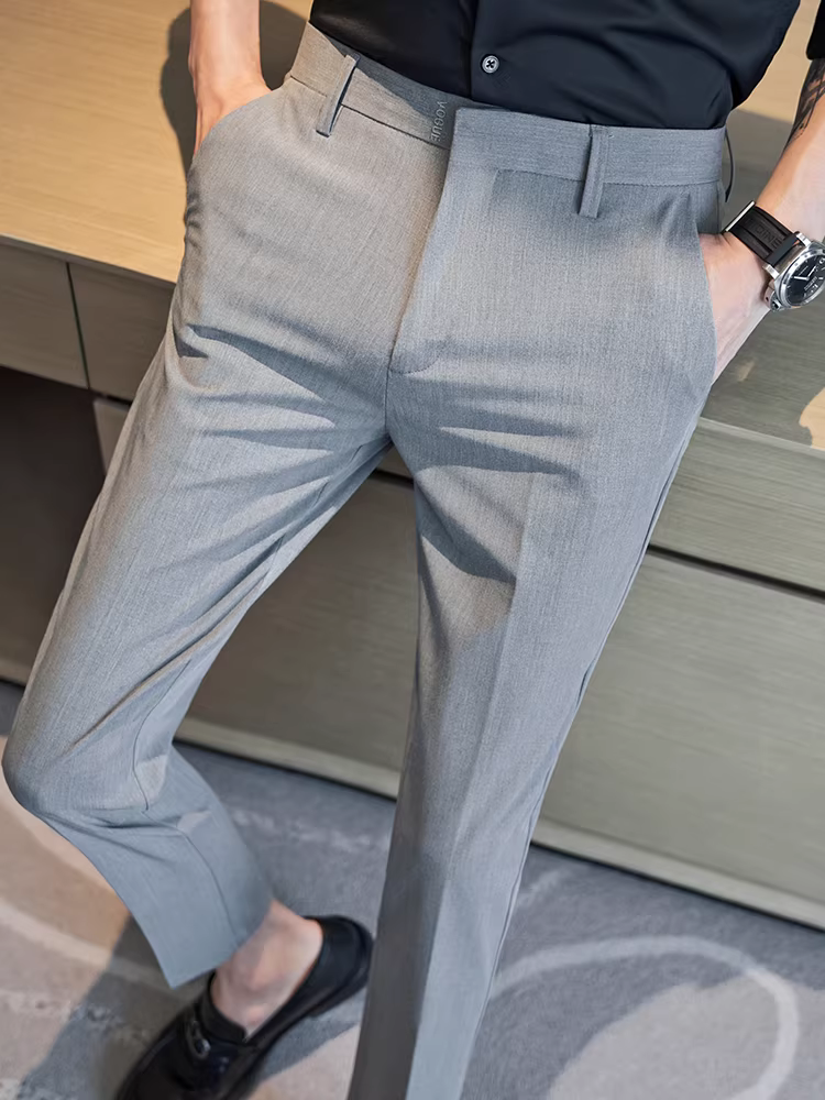 Quần âu nam ống lửng, quần công sở mùa hè mỏng nhẹ, kiểu dáng Anh thời thượng ôm dáng, quần âu ống côn 9 phần