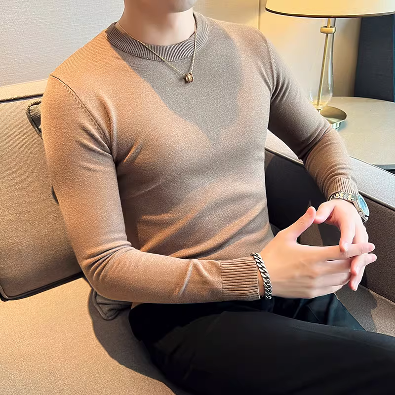 Áo len cổ tròn nam, thu đông, ôm dáng, thời thượng, cao cấp, áo thun dệt kim đa năng, phong cách Anh, giản dị và thời trang.
