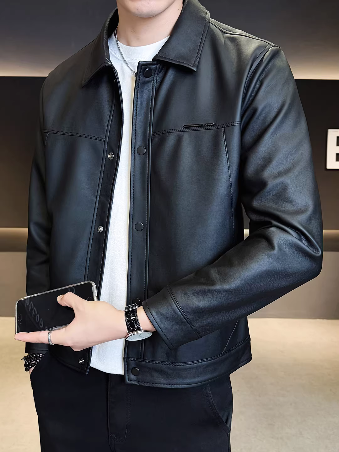 Áo khoác da dày lót lông cừu dành cho nam, mẫu áo khoác da thời thượng mới mùa thu đông 2025