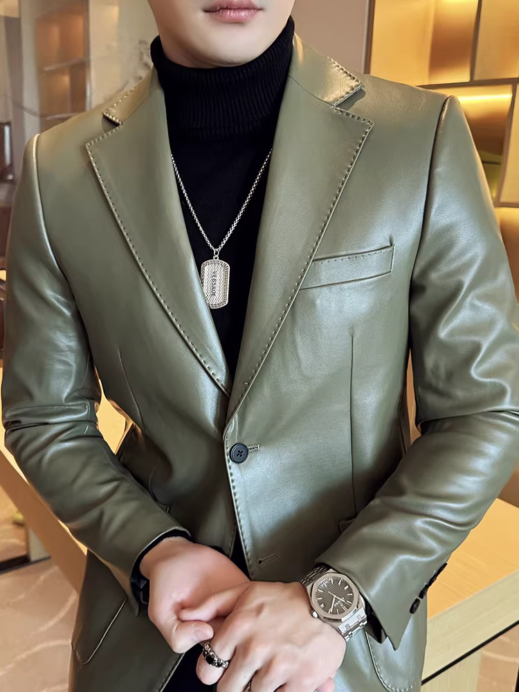 Áo khoác da nam, phong cách công sở cao cấp, đa năng, hợp thời trang, ôm dáng, sành điệu, phong cách Anh, áo vest lịch lãm