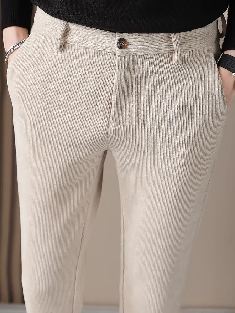 Quần âu nam chất liệu corduroy, thời trang thu đông, kiểu dáng ôm vừa vặn, quần âu kiểu Hàn Quốc cao cấp, lịch lãm.