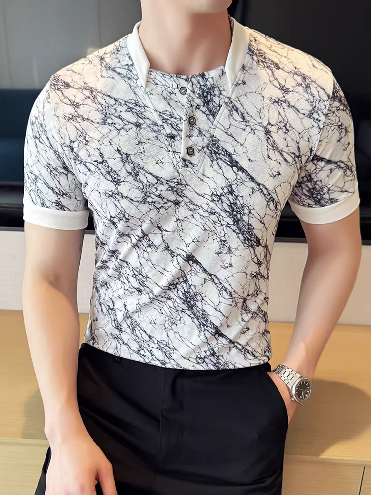 Áo polo nam cao cấp cổ V, tay ngắn, kiểu mới hè 2025, chất liệu mát lạnh, thoáng khí, thoải mái, kiểu dáng năng động.