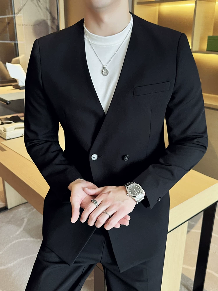 Áo blazer nam cổ chữ V liền mạch, kiểu dáng mỏng nhẹ mùa hè, hợp thời trang và sành điệu, ôm dáng, bộ vest công sở cao cấp.