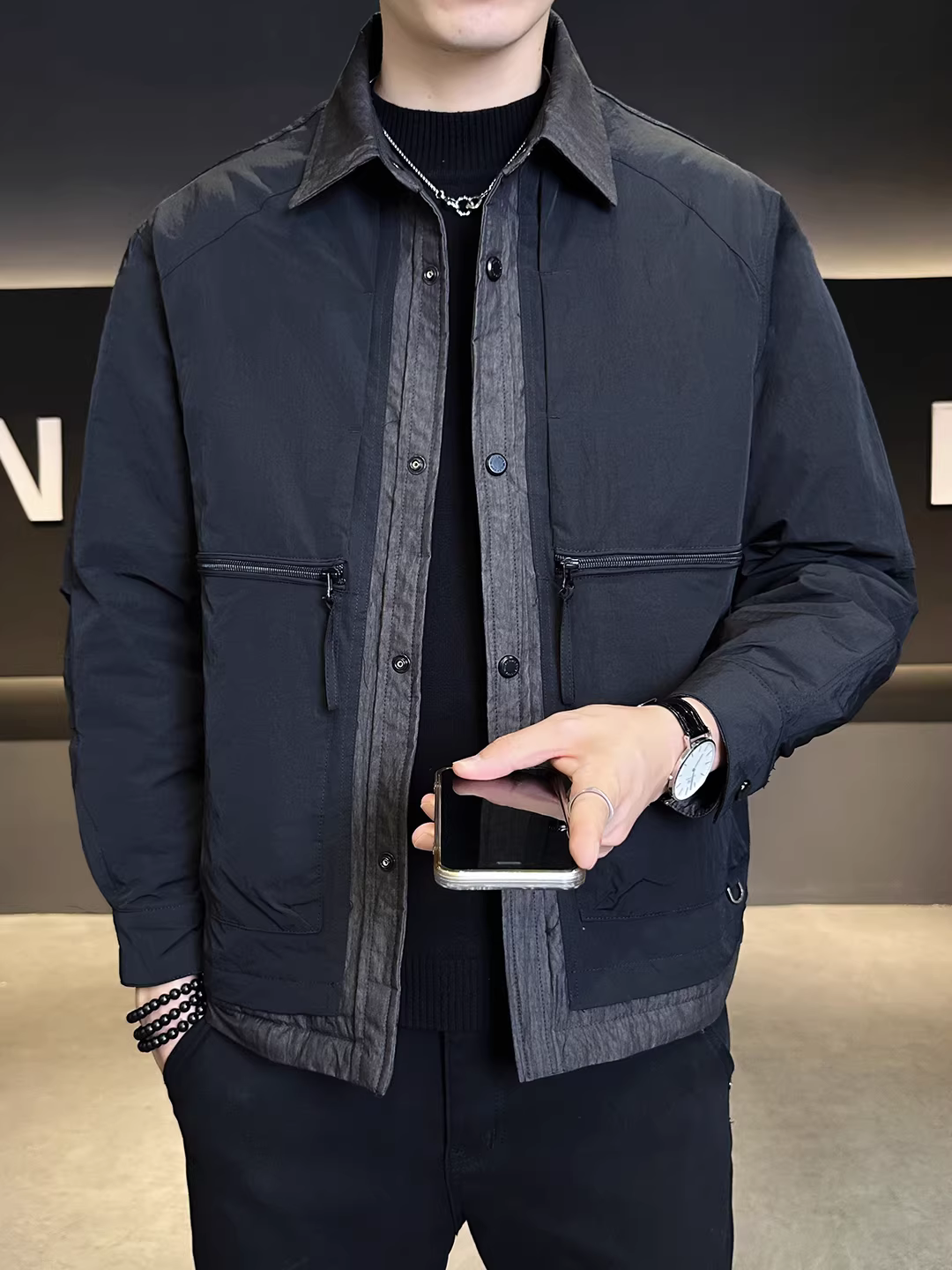 Áo khoác phao nhẹ dáng ngắn phối vải, dành cho nam, mùa đông 2025, kiểu dáng mới chất lượng cao, ấm áp