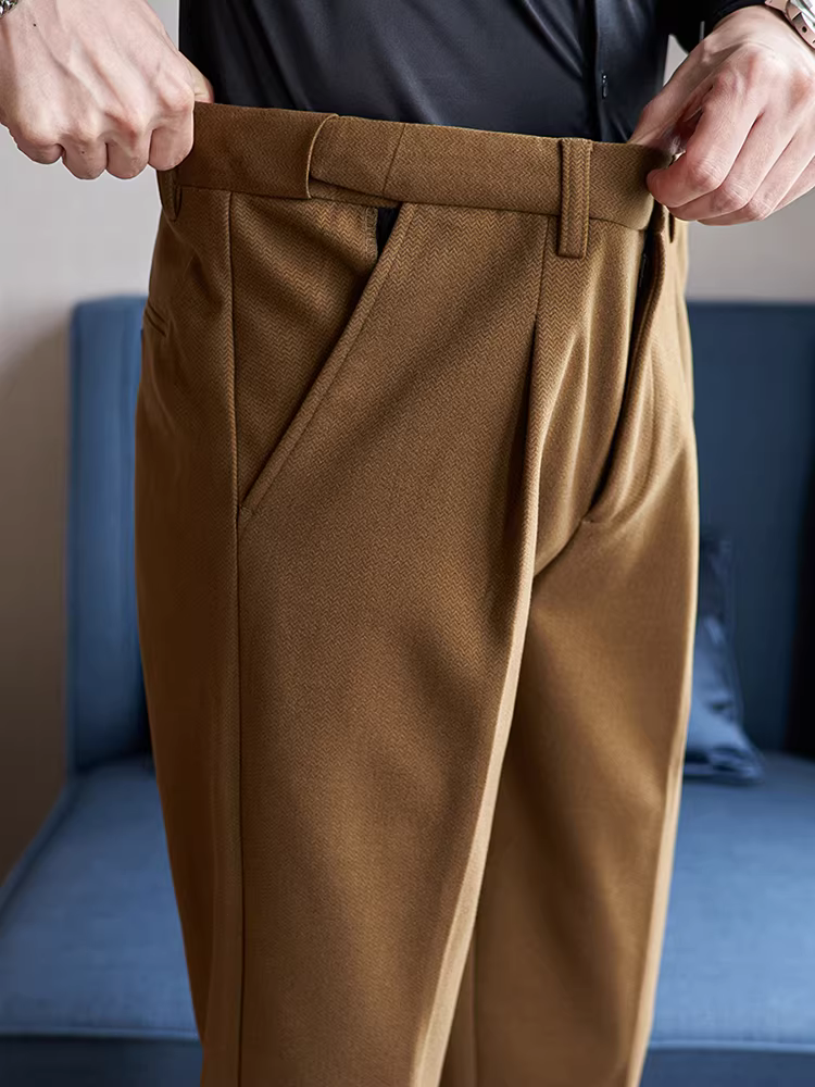 Quần len nam, kiểu dày mùa thu đông, quần dài công sở đa năng cao cấp, kiểu dáng Hàn Quốc ôm dáng, quần âu ống côn.
