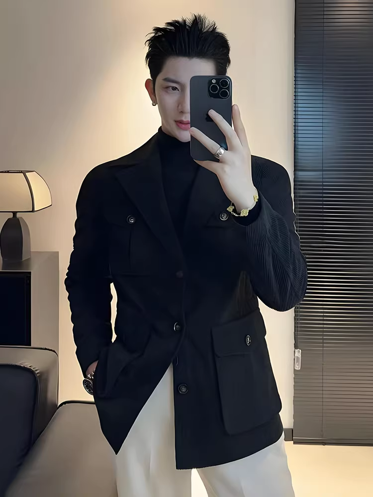 Áo khoác săn bắn bằng vải gân kiểu tiền cổ Anh dành cho nam, dài trung bình, kiểu dáng thu đông mới, dáng rộng, đa năng và thời trang.