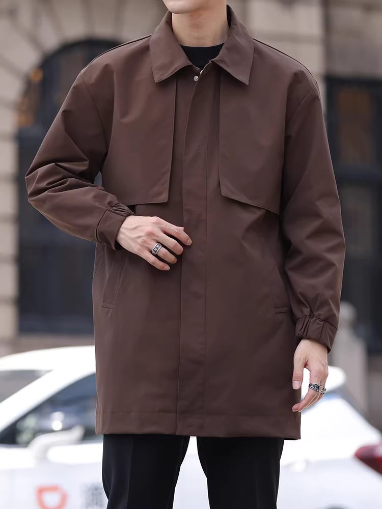 Áo khoác dài có ve áo dành cho nam, dài vừa phải, kiểu dáng xuân thu mới, thiết kế cao cấp, đơn giản, đa năng, giản dị, áo khoác rộng rãi