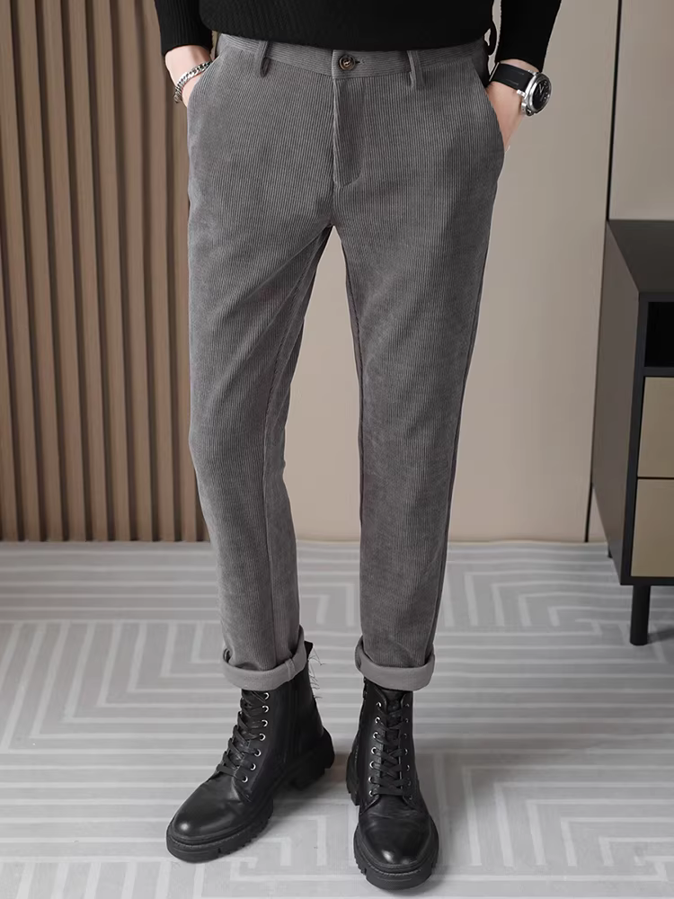 Quần âu nam chất liệu corduroy, thời trang thu đông, kiểu dáng ôm vừa vặn, quần âu kiểu Hàn Quốc cao cấp, lịch lãm.