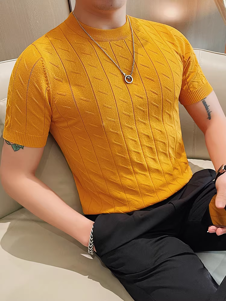 Áo thun nam mùa hè chất liệu lụa đá mỏng, kiểu dáng thời trang cao cấp, ôm body, cổ tròn, đa năng